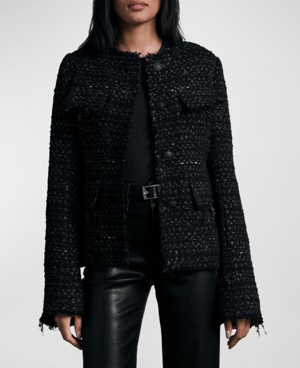 Rag & Bone Ezra Tweed Blazer 2 Black Wool Blend Fringe Jacket
